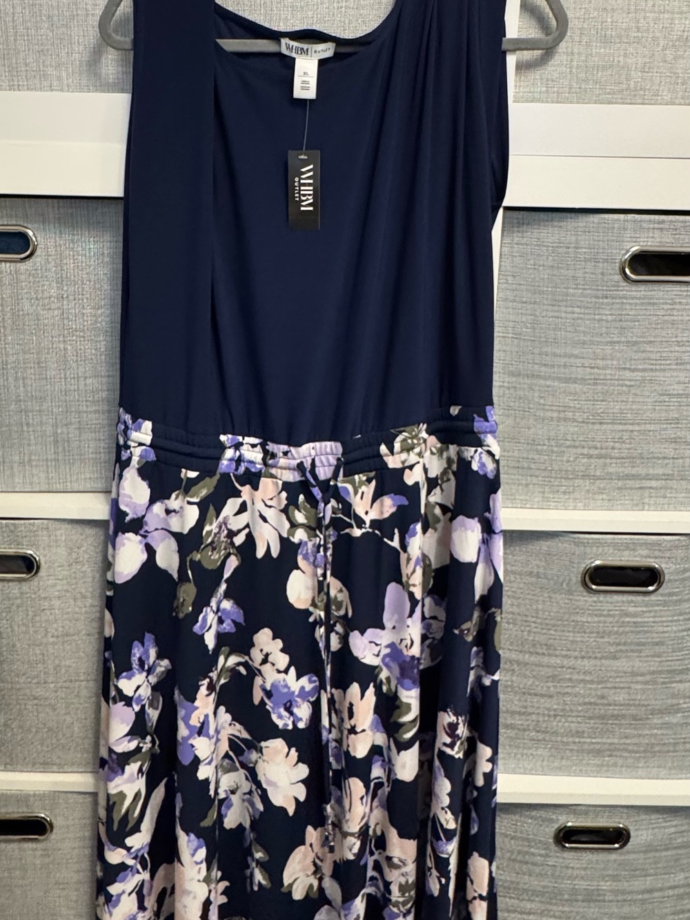 White House Black Market Solid Navy Scoop Neck Dress